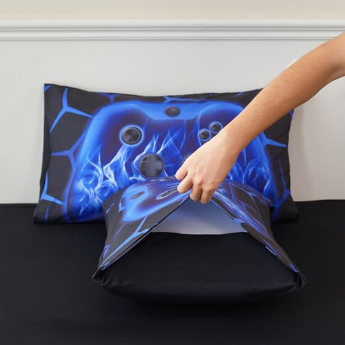 Image of ZRNBAST Twin Size Comforter Set, 6 Pieces Blue Gaming Bed in a Bag Twin