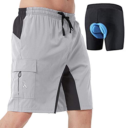 Mens Mountain Bike Biking Shorts, Bicycle MTB Shorts, Loose Fit Cycling Baggy Lightweight Pants Grey M