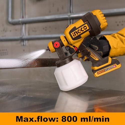 Image of INGCO 20V Cordless Spray Gun 120Din-s, 800ml / min, Cleaning & Blowing Joints, Electric Fence Paint Gun for Fencing and Decking, with 1Pcs 2.0Ah Battery and 1Pcs Charger CSGLI20042