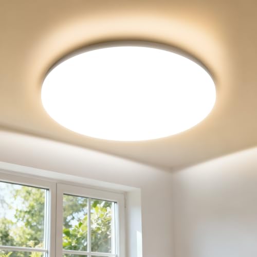 WARMELLE Plafón LED Techo, Lámpara Techo 17W 2335LM 3000K, IP65 Impermeable para Baño, Ø22cm Redondo - Para Cocina, Dormitorio, Pasillo, Garaje, Sin Parpadeo, Sin Retraso, CRI80