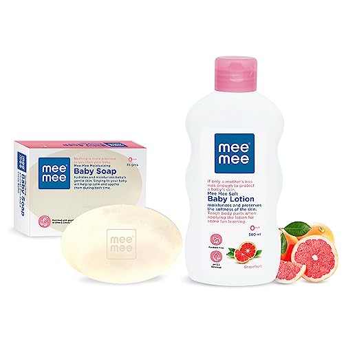 Image of Mee Mee Moisturising Baby Lotion with Fruit Extracts 400ml and Nourishing Baby Soap with Cocoa Butter 75g Combo(Pack of Two)