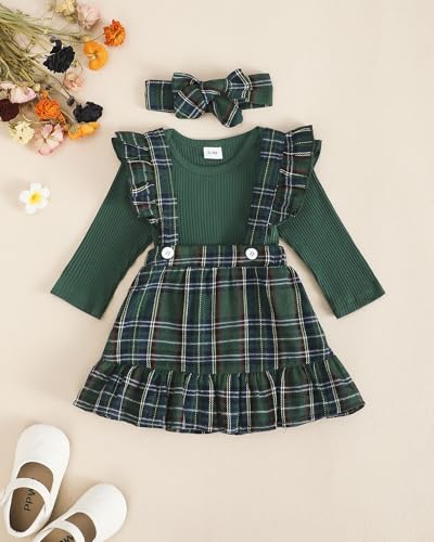 Image of Newborn Baby Girl Clothes Toddler Long Sleeve Ruffle Romper Top Infant Skirt Set Little Girl Overall Dress