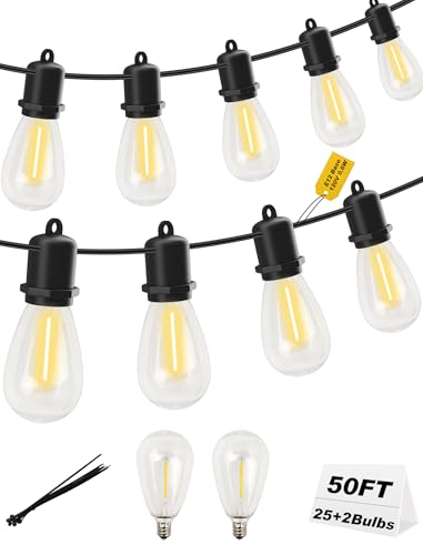 Hobbynors 50FT LED Outdoor String Lights - 25+2 Shatterproof Edison