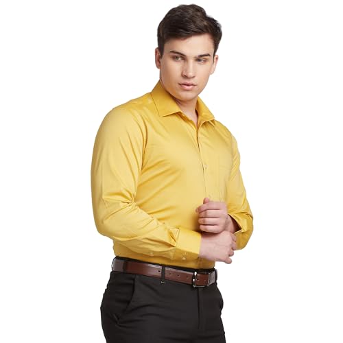 Image of Raymond Men's Solid Pattern Contemporary Fit Pure Cotton Full Sleeve Semi Cut Away Collar Formal Shirt