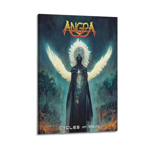 Stampa artistica artistica da parete su tela con stampa di Angra Cycles of Pain e autografata, copertina dell'album musicale, pop hip hop, cantante rap, star, decorazione artistica da parete per