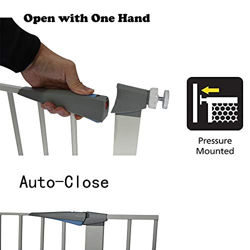 LEMKA Walk Thru Baby Gate,Auto-Close Safety Pet Gate Metal Expandable Dog Gate with Pressure Mount for Stairs,Doorways,Banister (31"-33" Wide, White)