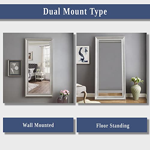 Naomi Home Beaded Framed Leaner Huge Floor Mirror Silver Floor Mirror Full Length Xl Mirror Huge Mirrors For Bedroom Large Wooden Frame Oversize Mirrors For Floor Xl Floor Mirror Silver, 66"X32" #TOP1