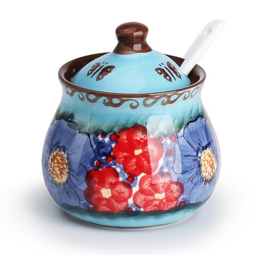 Silesia Handmade Ceramic Sugar Bowl with Lid and Spoon