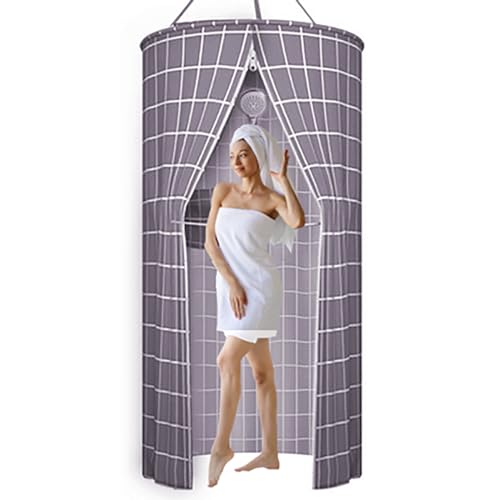 ZVOBUEI 39.4inx78.8in Round Waterproof Shower Curtain Outdoor Single Hanging Shower Cover with Storage and Double Zipper Foldable in Indoors Bathrooms and Travel Outdoors