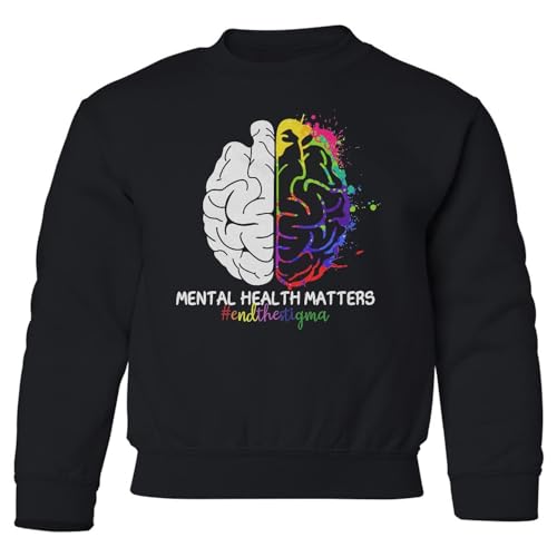 Mental Health Matters End The Stigma - Brain Design Youth Crewneck Sweatshirt