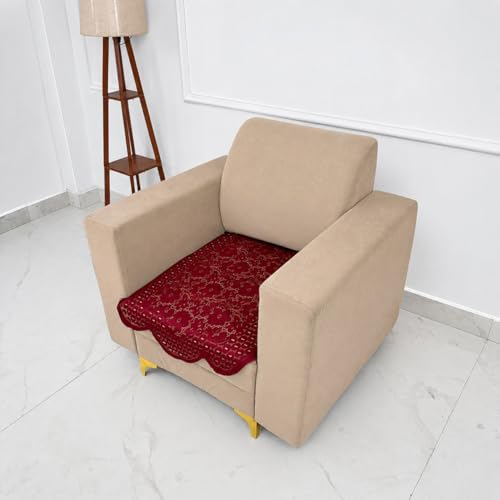 Image of Homerz Premium 'Surya Series' Sofa Cover | Stylish Sofa Protector | Net Fabric | Anti-Stain & Washable Slip Cover Exact Size Antislip (Flower Valley Maroon, 1 Seater, Only Seat Cover)