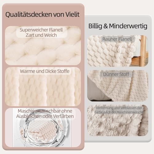 Vielit Kuscheldecke Flauschig 150x200 cm – Ultraweiche Fleecedecke für Couch & Sofa, Warme Wohn- & Kuscheldecke, Leichte Sofadecke, Gemütliche Couchdecke, Atmungsaktiv & Pflegeleicht Decke Beige