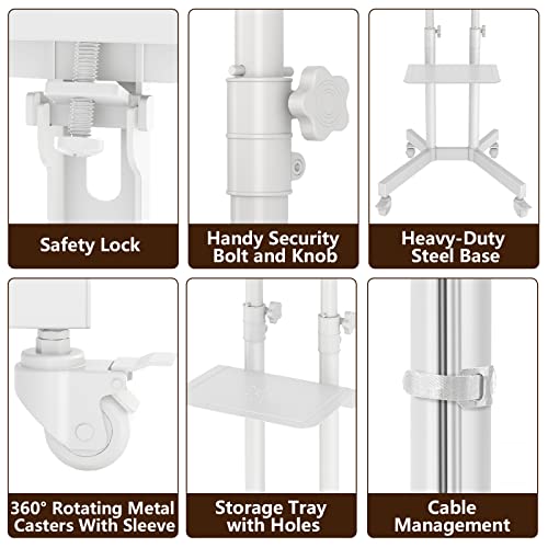 Mobile Tv Stand For 32-83 Inch Lcd Led 4K Flat Screens With Wheels - Height Adjustable Tv Cart Rolling Tv Stand With Laptop Shelf, Outdoor Tv Stand - Max Vesa 600X400, White #TOP5