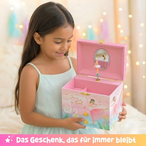 Musikalisches Ballerina-Schmuckkästchen für Mädchen – Kinderspieluhr mit drehender Ballerina, Ballett-Geburtstagsgeschenke Mädchen, Schmuckkästchen, 17,1 x 13,3 x 15,2 cm – Alter 3–10, rosa