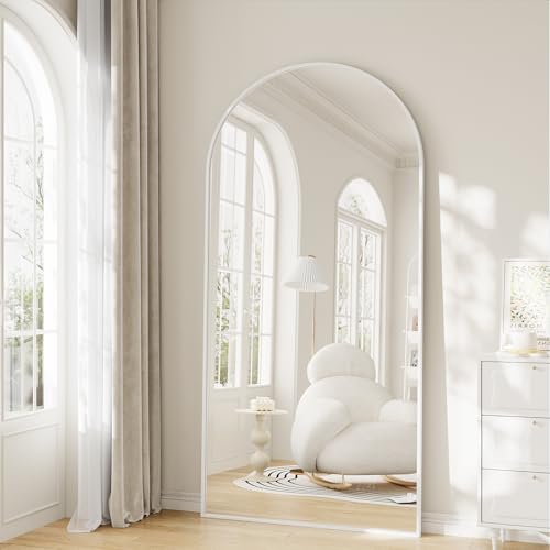 Image of Large Full Length Mirror, 30 inchx71 inch Arched Floor Mirror Full Length with Stand, Room Decor Big Full Body Mirror with HD Tempered Glass Aluminum Frame for Bedroom Living Room,White