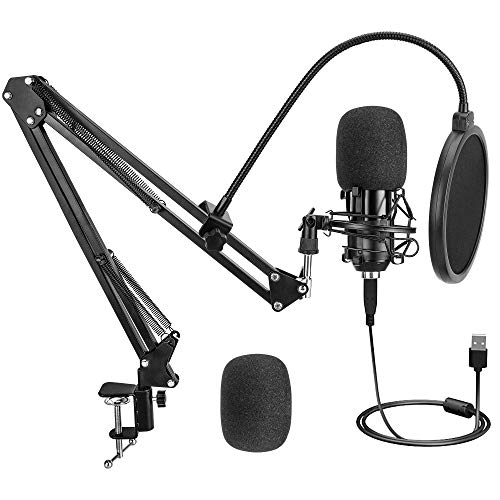 Podcast PC Microphone, LP Gaming Streaming Recording Studio Microphone Kit, 192KHZ/24Bit USB Plug & Play Cardioid Condenser PC Mic with Boom Arm Set Compatible with Win 7/8/10/2000/XP and Mac OS etc.