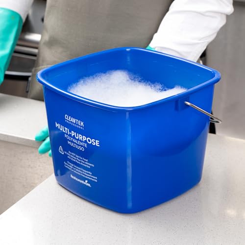 Image of Restaurantware Plastic Bucket with Stainless Steel Handle Pack of 1, 8 Quart Plastic Cleaning Pail, Blue Square Design, Measurement Graduations, for Janitorial and Foodservice Use