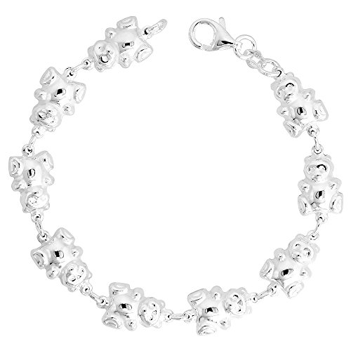 Sterling Silver Teddy Bear Bracelet 3/8 inch Linked Charms 7 inches long