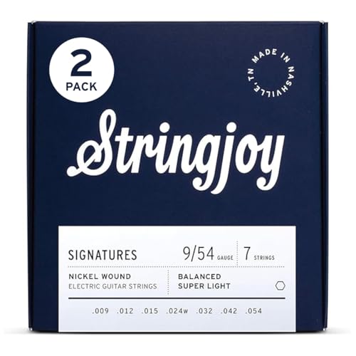 Stringjoy 7弦バランススーパーライトシグネチャーニッケル巻エレキギター弦9-54、BAL97、バランスのとれたテンション&信じられないほどの音色、エレキギター7弦セット、2パック