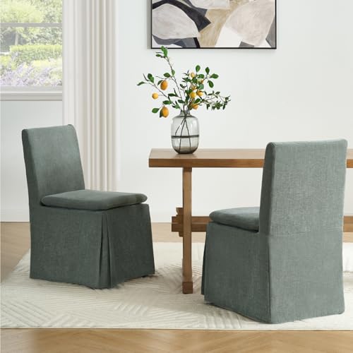 DAYALANE Farmhouse Slipcovered Dining Chairs Set of 2, Modern Upholstered Kitchen & Dining Room Chairs, Comfy Green Accent Armless Side Chair for Reading Room Kitchen Dining Room, Chenille