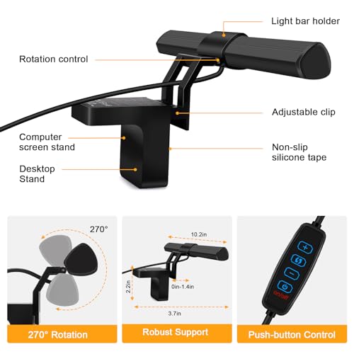 Video Conference Lighting - Webcam Light for Streaming, 3 Color Adjustable & Anti-Blue-Light, LED Monitor Laptop Light for Zoom Calls, Video Conference, Online Class, Live Streaming