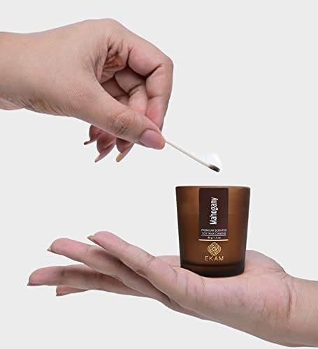 Image of EKAM Mahogany Votive Soy Wax Scented Candle, 40 Grams, 10 Hours Burn Time| Long Lasting Premium Candles | Ideal for Home Decor | Gifting & Aromatherapy (Pack of 6)
