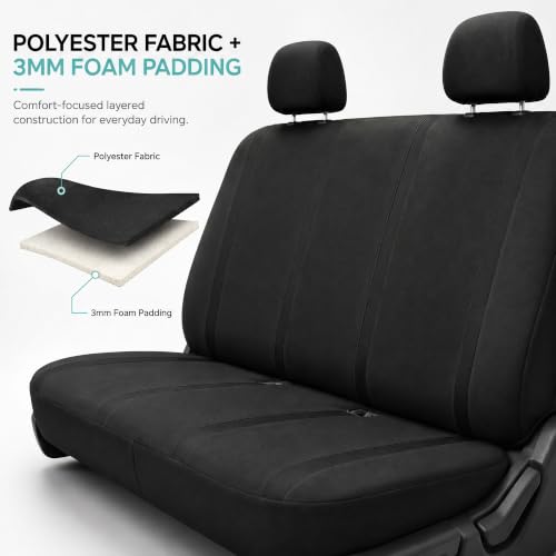 Image of FH Group Car Seat Covers Rear Set Cloth - Car Seat Covers with Removable Headrest,Universal Fit,Automotive SeatCovers,Washable Car SeatCover for SUV,Sedan,Van Black
