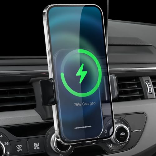 Zchan Wireless Phone Charger Car Phone Holder Fit for Audi A4 2017-2024 15W Qi Fast Charging Phone Charging for iPhone 15 14 13 Pro Max