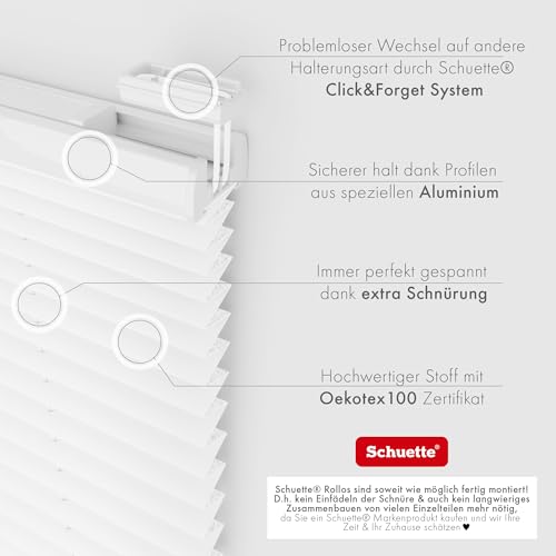Schuette® Plissee ohne Bohren ● Thermo Kollektion: White Day (Weiß) ● 80x200cm (Breite x Höhe) ● Suprafix Faltrollo Klemmfix 2.0 Rollo ● 60 Sekunden Plisseerollo Montage inkl. Video