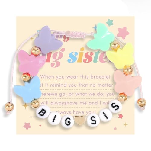 Big Sister Gifts For Little, Pastel Rainbow Heart Rainbow Ball Big Little Sister Bracelet Announcement, Birthday Jewelry