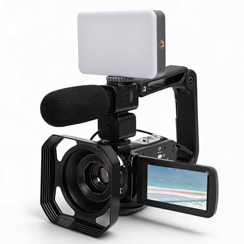 Sxhlseller Cámara de Vídeo 8K Videocámara de 64MP con Estabilización de 6 Ejes, Pantalla Táctil Giratoria de 3 Pulgadas, Visión Nocturna WiFi, Cámara Web, Control Remoto, Micrófono, Zoom de
