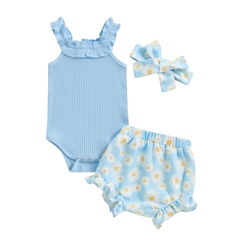 Image of fhutpw Baby Girl Clothes Summer Cute Outfits 3 6 12 18 Months Spaghetti Strap Romper & Floarl Shorts Sets