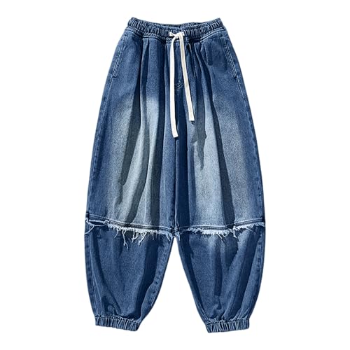 Foweknow Jeans Herren Lang Loose Fit Denim Pants Haremshose Streetwear leichte Street Style Arbeitshosen Casual Chino Jeans mit Taschen Teenager Jungen Herrenjeans Retro Weites Bein Jeanshose, Azul
