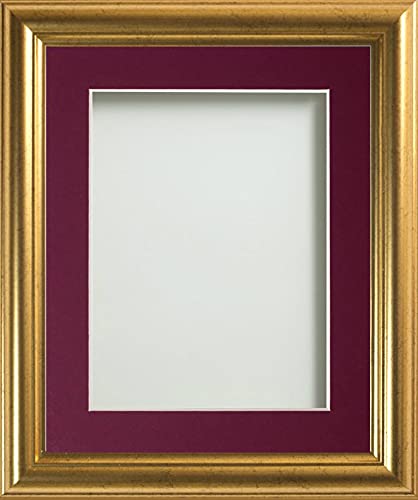Frame Company Eldridge Gold Photo Frame with Plum Mount, 12x10 for 10x8 inch, fitted with perspex