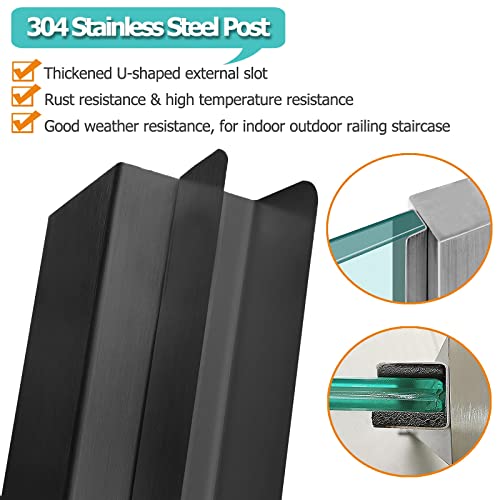 Poste de barandilla de vidrio de 85 a 125 cm con abrazadera de panel negra 3