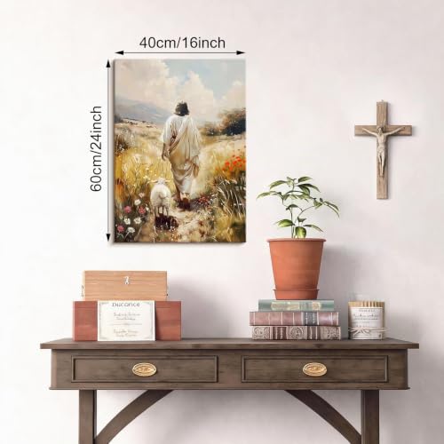 Jésus Quitte les 99 Brebis Tableau Décoration Murale Salon, Jésus et l'agneau Poster Mural Impression Sur Toile Chrétien La Brebis Perdue Affiche Decoration Murale Décor Chambre Maison Bureau 40x60cm – vue 2