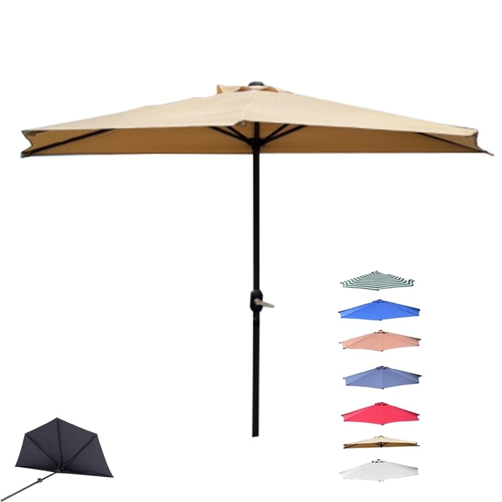 270cm Ombrellone Semicircolare Ombrellone Da Balcone A Parete | Ombrellone Mezzaluna Con Manovella Ombrellone Da Esterno UV 50+ Antipioggia
