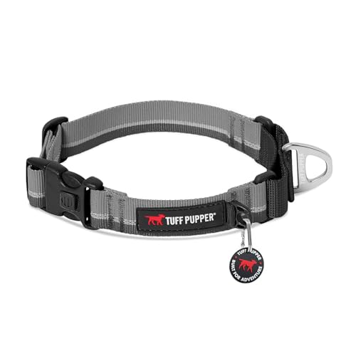 Tuff Pupper Martingale Collar for Dogs | Gentle Nylon Limited Cinch is Perfect for Training | Durable Locking Buckle | Reflective for Safer Night Walking | Sizing for All Breeds (Black, Large)