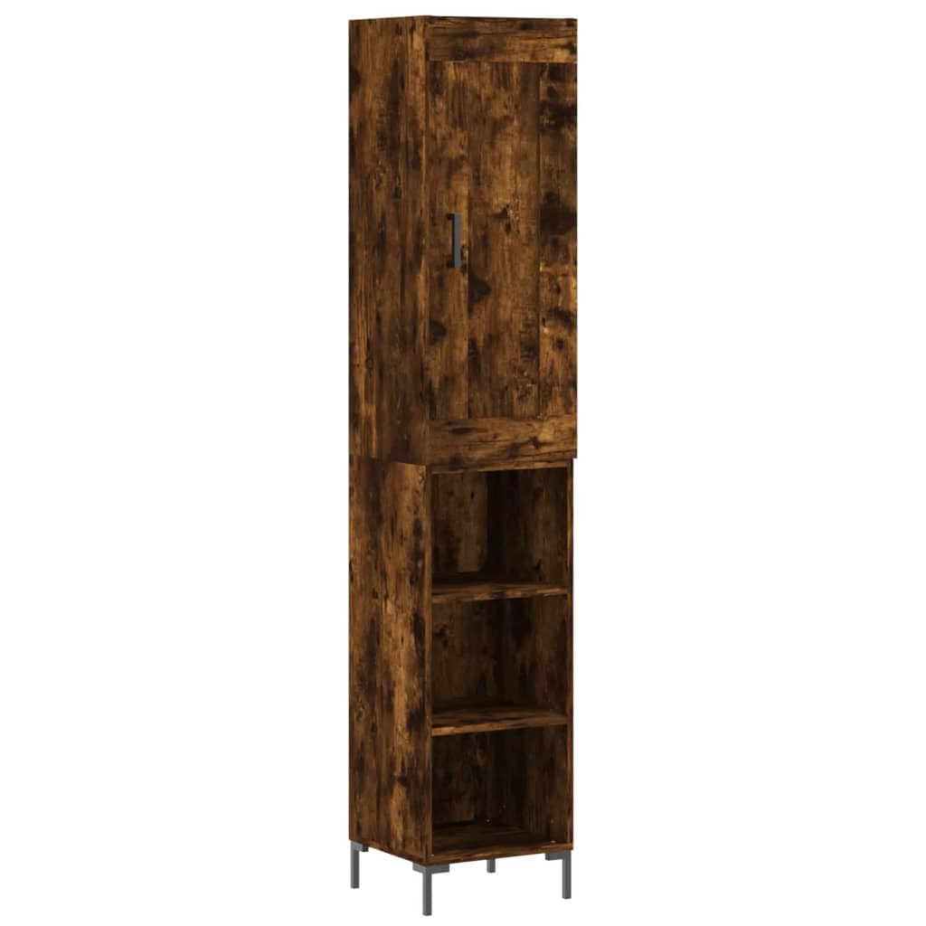 Aparador de madera de roble ahumado 34,5 x 34 x 180 cm, patas de metal, aparador moderno con espacio de almacenamiento para salón, pasillo y dormitorio