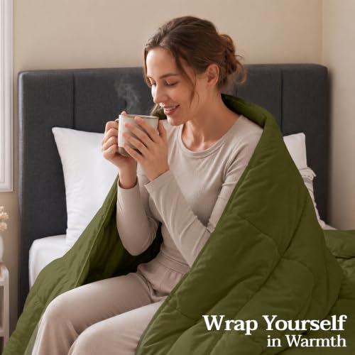 Image of Utopia Bedding Twin Comforter, Duvet Insert, Olive Green, 64 x 88 Inches