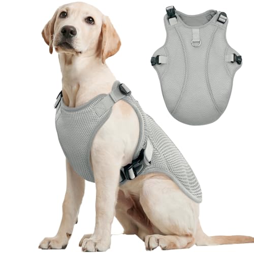 Kuoser Hund Kühlweste Kühlweste für Hunde zur Abkühlung im Sommer Atmungsaktive Hundekühlweste mit Hitzeschutz & Sonnenschutz Outdoor Cooling Vest Dog Grau L