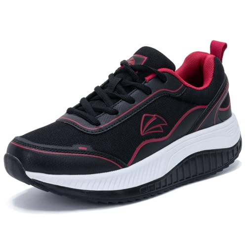 RomenSi Womens Walking Shoes Arch Support Orthotic Sneakers Tennis Plantar Fasciitis Foot and Heel Pain Relief Rocker Bottom Shoes for Standing All Day BlackRoseRed US 10