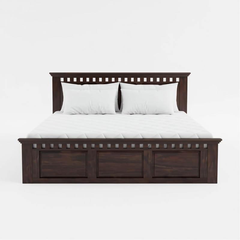 Image of Amazon Brand - Solimo Solid Sheesham Wood Kuber Queen Size Bed Without Storage + 2 Bedside | Wooden Queen Size Cot Bed | Double Bed with 2 Bedside Furniture for Bedroom (Walnut Finish)