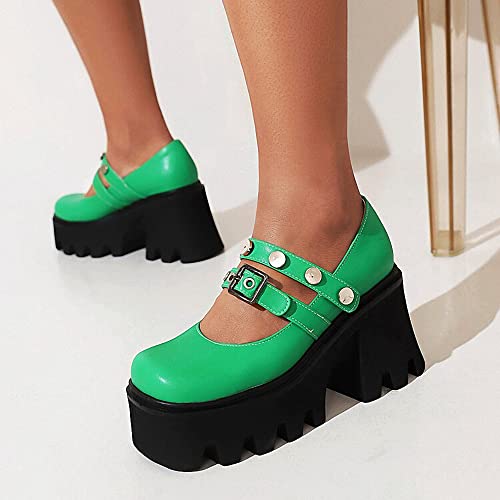 Image of Women's Platform Mary Janes Heart Cat Buckle Rivets Ankle Lolita Gothic Princess Platform Pumps Patent Leather Thorn Vintage Traditional Embroidery Upper Dress Shoes
