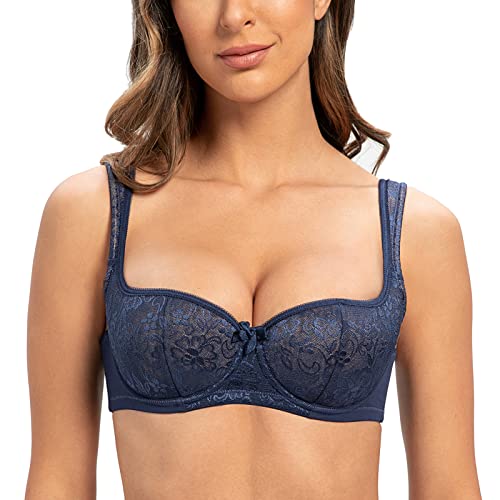MELENECA Damen Balconette BH mit Bügel Sexy Spitzen BH - Push Up Stütz BH Blue 90B