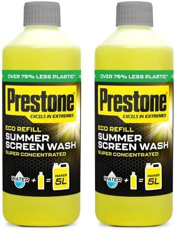 Prestone Eco Refill Summer Screenwash Concentrate, Summer Eco Screen Wash For Cars, High Performance Cleaning With Streak Free Formula, 500ml Super Concentrated Screenwash, 5L When Made Up (Pack of 2)