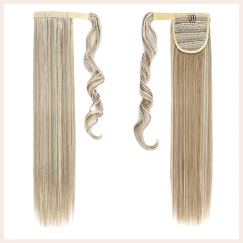 TESS Clip In Ponytail Hair Extensions Blond 23 Inches, Ash Blonde Balayage Straight Hair Extensions Clip In Ponytail 90g Fake Extension - Image 2