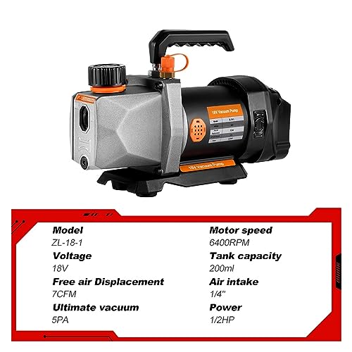 Bomba de vacío 7CFM 1/2HP inalámbrica con entrada de aire 1/4 para servicio de aire acondicionado con batería 18V miniatura 2