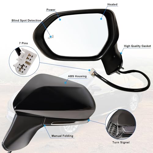 Lqito Left Driver side Mirror Fits 2018-2024 Toyota Camry with Power Glass, Heated, Turn Signal, Blind Spot Detection and Manual Folding Match to Black Replace 8794006840(7Pins) by Lqito - Used condition - Image 2