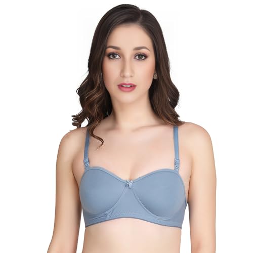 Image of Women Half Cup Padded Bra - Made of Pure Cotton Full Coverage Non Wired Seamless Pushup Soft Cup for T-Shirt Saree Dress Sports Garment for Daily Use Everyday